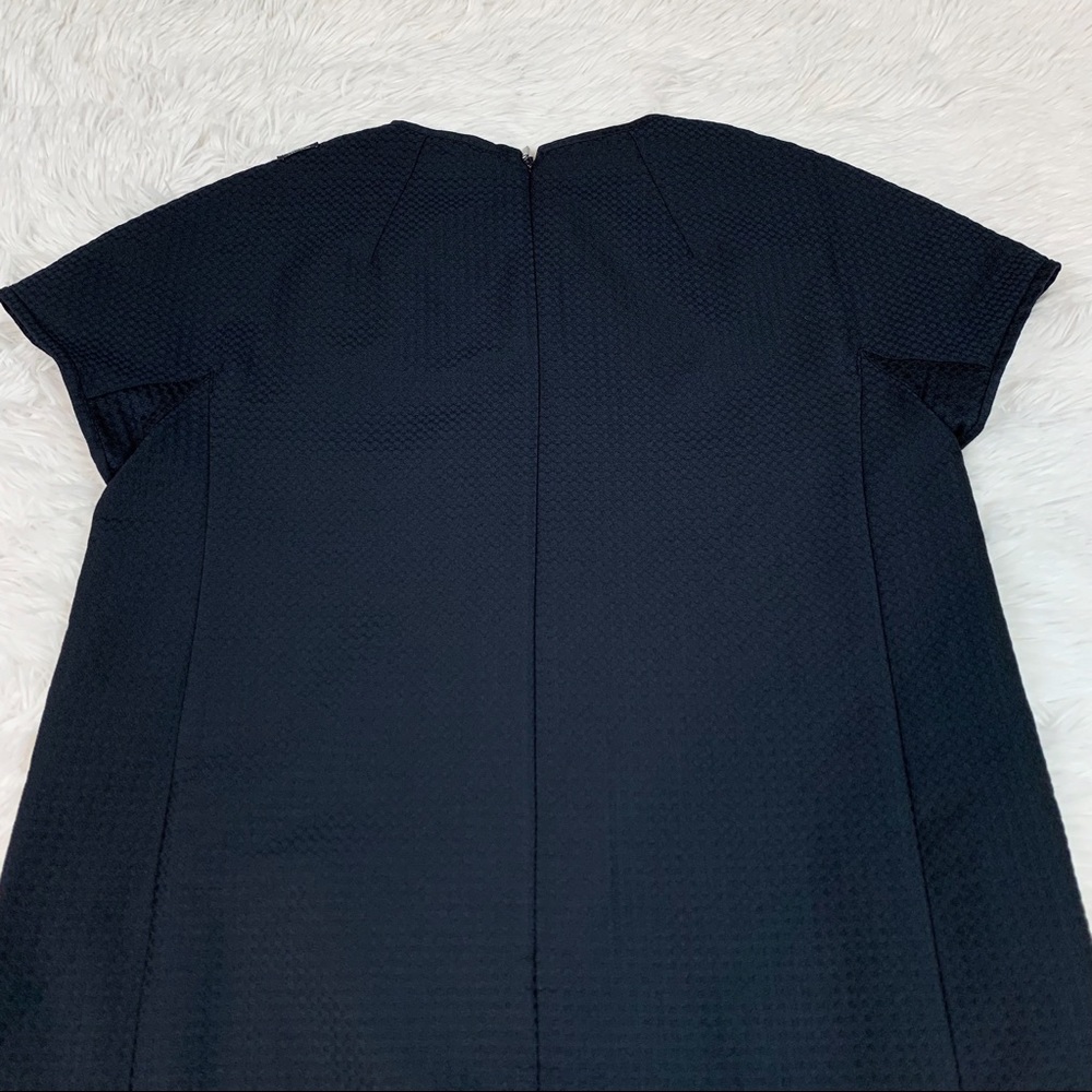 'S Max Mara short sleeve ruffle pleated jacquard Shift Dress in Navy blue - Picture 10 of 13